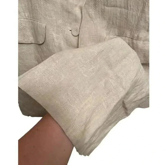 Eileen Fisher Beige Linen Jacquard Long Jacket - Picture 5 of 8